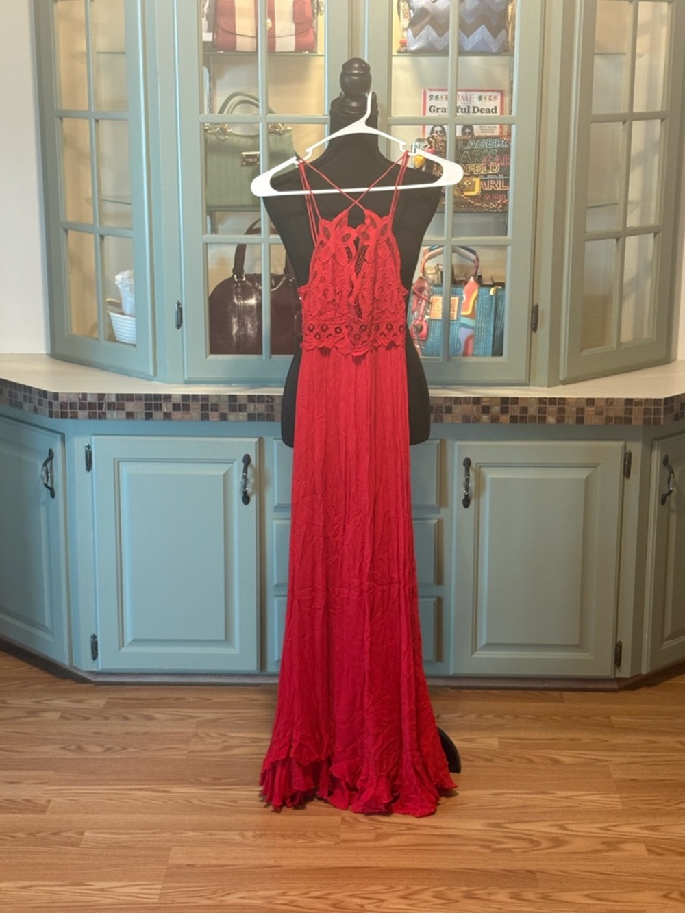 Free People Red Crochet Bodice Maxi Dress